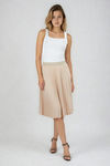 Subtle Poise Pleated Satin Midi Skirt - Beige