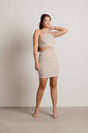 Wasted Time Beige Ribbed Cutout Bodycon Mini Dress