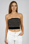 Act Cute Strapless Stripe Crop Top - Black