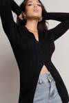 After Hours Black Collared Button Up Sweater