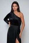 Bejeweled Velvet One Shoulder Maxi Dress - Black