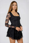 Bet You Look Lace Ruffle Mini Dress - Black