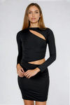 Born to Shine Cutout Long Sleeve Mini Dress - Black