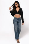 Courtney Cropped Black Long Sleeve Top 