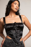 Daizy Black Satin Ruched Bust Corset Top
