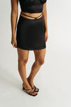 Demie Black Satin Waist Ties Mini Skirt