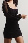 Eli Black Ruched Sheer Sleeve Bodycon Dress