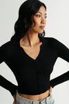 Emilee Black Ribbed Collared Sweater Top