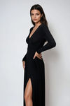 Evermore Elegance Long Sleeve Slit Maxi Dress - Black