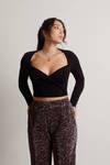 Fall For It All Black Slinky Twist Crop Top