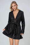 Feel The Rush Collared Sequin Mini Dress - Black
