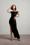 For Hours And Hours Black Off Shoulder Slit Maxi Dress