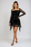 Glitter Crush Long Sleeve Embellished Mini Dress - Black