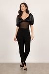 Go All Out Black Ruched Mesh Bodysuit