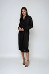 Good Days Satin Belted Midi Dress - Black