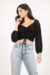 In The View Black Ruched Mesh Crop Top