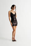 Jennie Black Sequins Cowl Neck Mini Bodycon Dress