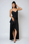 Just Dance Ruched Asymmetrical Maxi Dress - Black