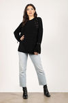 Knit Fit Black Lace Up Sweater