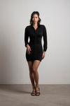 Lean On Me Button Up Bodycon Mini Dress - Black