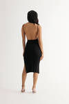 Lost Memories Black Ribbed Open Back Bodycon Midi Dress