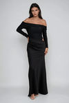 Love Scars Satin Off Shoulder Maxi Dress - Black