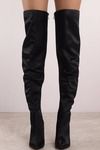 Lustful Black Slouchy Satin Thigh High Boots