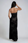 Midnight Bloom Floral Velvet Maxi Dress - Black
