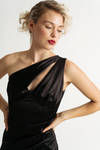 Moment In Time Black One Shoulder Satin Maxi Dress