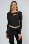 Mood Unlocked Front Cutout Top - Black