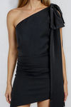 Moonlight Glow One Shoulder Bow Mini Dress - Black