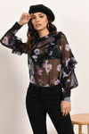 Miranda Black Multi Floral & Lace Ruffle Puff Sleeve Blouse