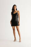 Not This Time Black Satin Cowl Tie Back Mini Dress