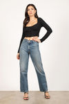 Peoria Black Ribbed Button Up Top