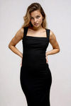 Power Stance Square Neck Bodycon Maxi Dress - Black