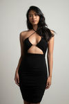 Put In Work Black Ruched Cut Out Bodycon Mini Dress