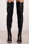 Rebel Black Lace Up Thigh High Boots
