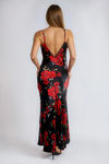 Petals of Love Satin Floral Maxi Dress - Black/Red