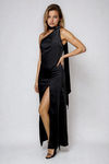 Refined Glow One Shoulder Slit Maxi Dress - Black