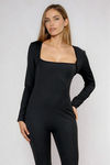 Slay Fit Long Sleeve Square Neck Jumpsuit - Black