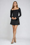 Sleigh All Day Square Neck Slit Mini Dress - Black