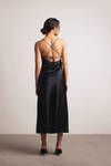 Slip On Black Satin Cutout Slit Midi Dress