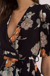 Spring Fling Black Floral Wrap Dress