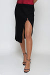 Stop and Stare Ribbed Midi Skirt - Black