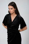Stuck With You Velvet Wrap Midi Dress - Black