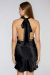 Sultry Glow Plunge Satin Mini Dress - Black