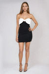 Sweep The Night Satin Bow Bodycon Mini Dress - Black