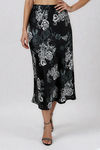 Tender Glow Floral Satin Midi Skirt - Black
