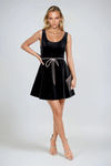 Twinkle Grace Velvet Bow Mini Dress - Black