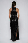 Vogue Allure Lace Up Sequin Maxi Dress - Black